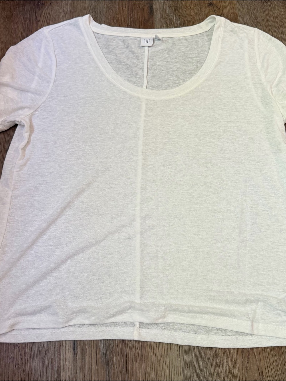 GAP Women's White Linen Scoop Neck Short Sleeve Tee